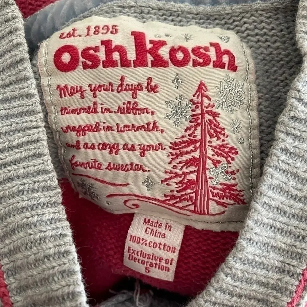 Oshkosh B'gosh 100% Cotton Gray Pink Striped  Hooded Tight Knit Sweater Size 5
